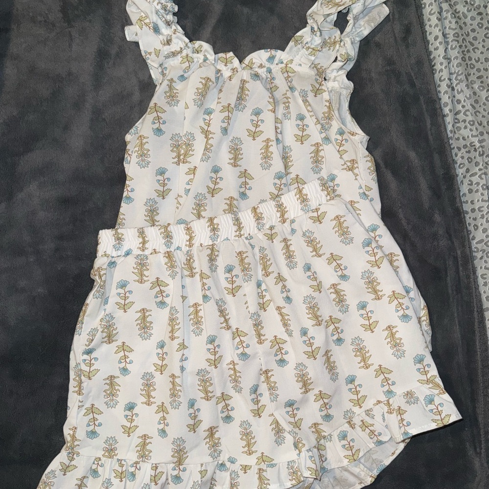 Floral Ruffle Trim Pajama Set